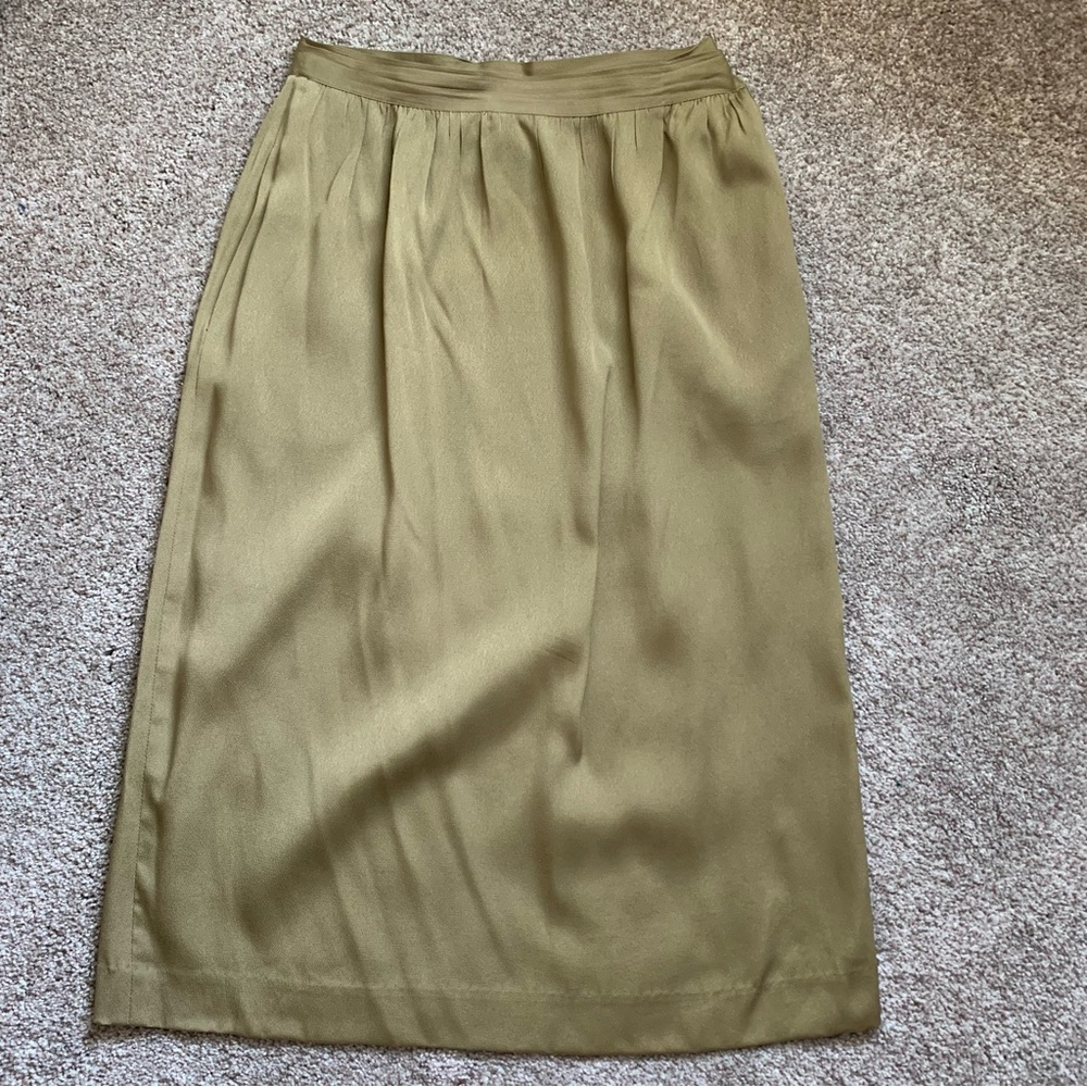 Vintage Oleg Cassini Boutique Midi Skirt Bemberg/Cupro Gold Silky Pockets Size 8